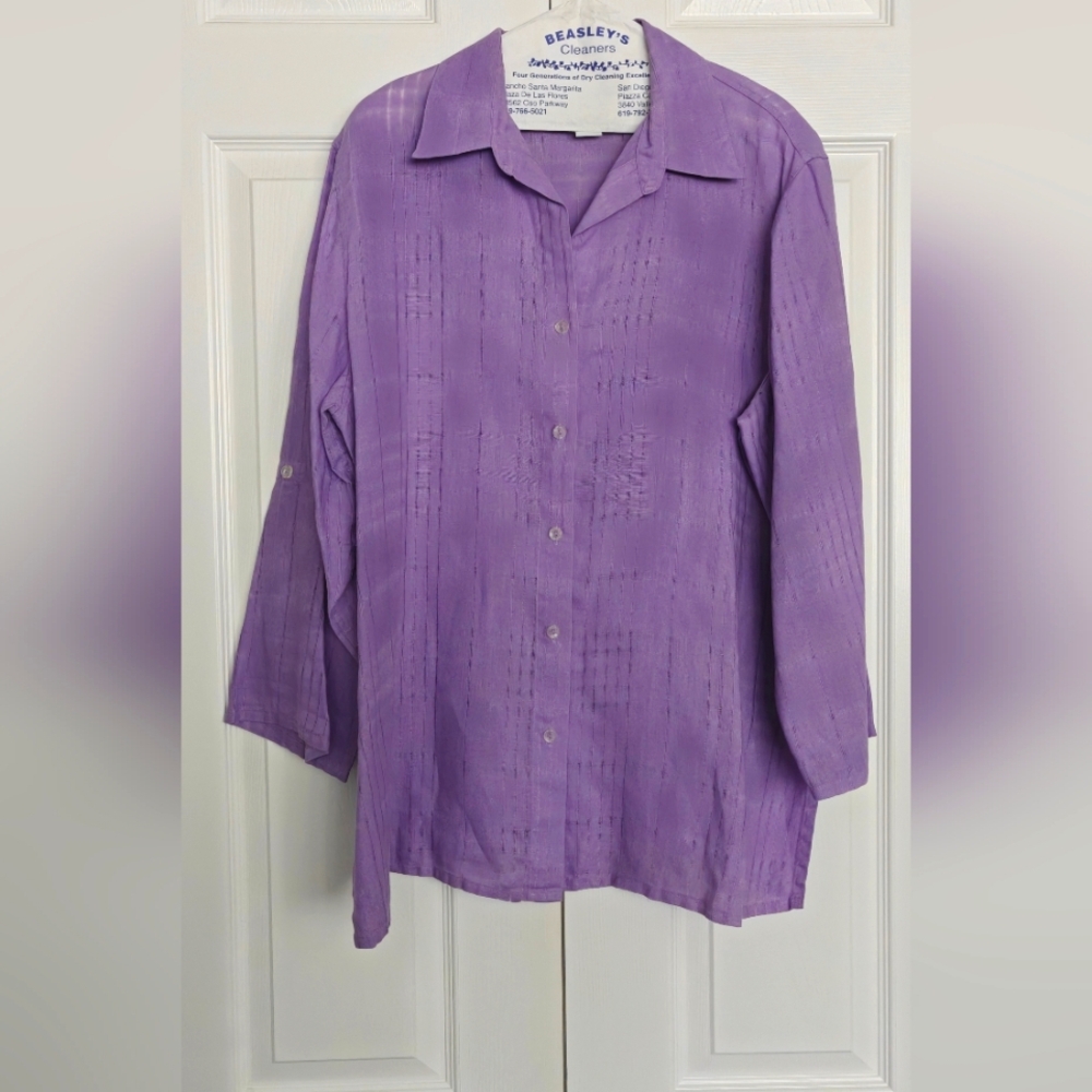 Sag Harbor Purple Button-Up Shirt, Size 1X
